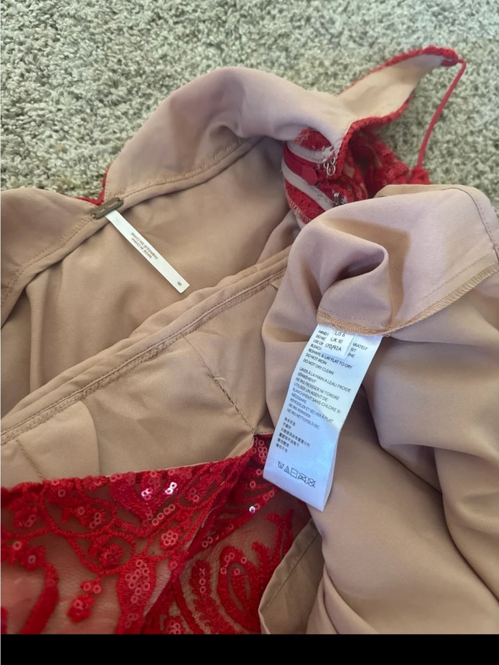 FREE PEOPLE Night Shimmers Mini Dress in Red/Nude size 6 - Picture 12 of 12